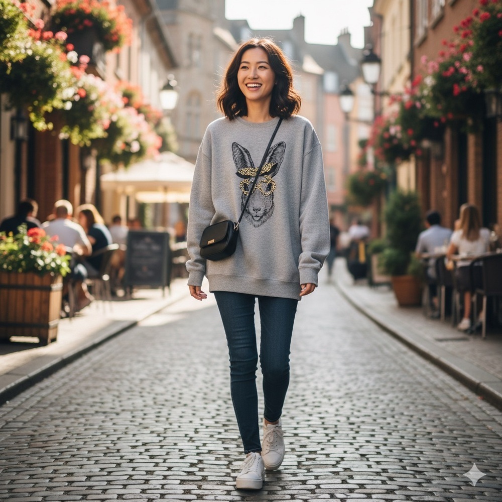 Gray Rabbit Graphic Sweatshirt - Picture 1 of 7